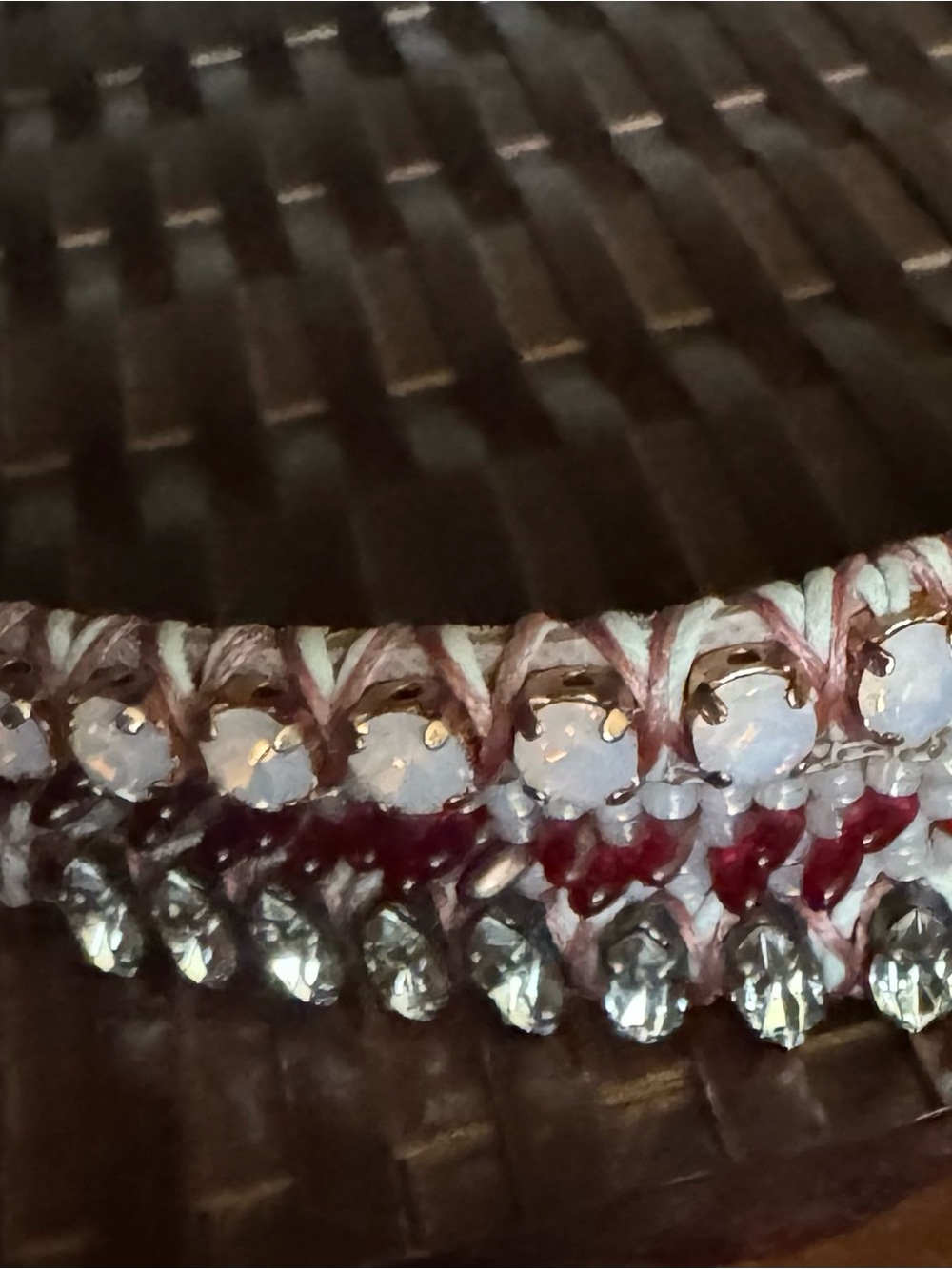 La Hola Handwoven Pink and White Swavorski  Crystals and leather Bracelet